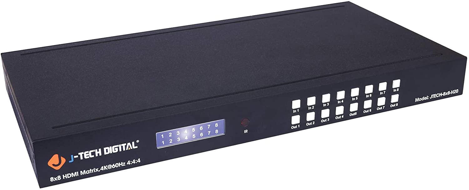 J-Tech Digital 8x8 HDMI Matrix Switch Switcher HDMI 2.0 HDR 4K@60Hz YUV 4:4:4, HDCP 2.2/1.4, 18Gbps, EDID, control IP/Ethernet, Control4 Control4 [JTECH-8x8-H20]